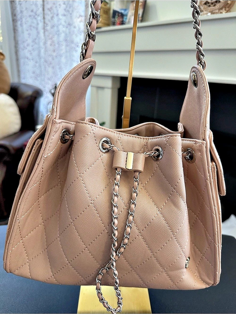 Pony Twentyeight Deco L Quilted Shoulder Bag in Milk Tea color  - New